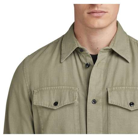 Chemise en coton kaki unie avec une coupe droite un col français et 2 poches - Image 5