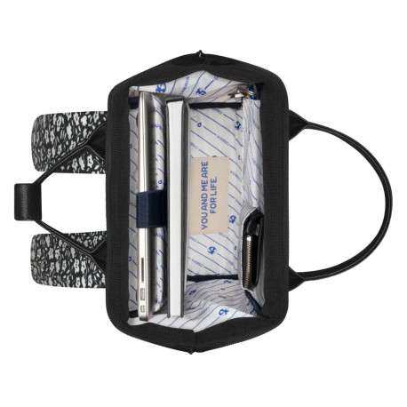 Sac à dos noir fleuri zippé avec anses et pochette noire unie zippée - Image 3