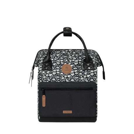 Sac à dos noir fleuri zippé avec anses et pochette noire unie zippée - Image 4
