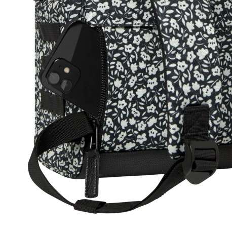 Sac à dos noir fleuri zippé avec anses et pochette noire unie zippée - Image 6