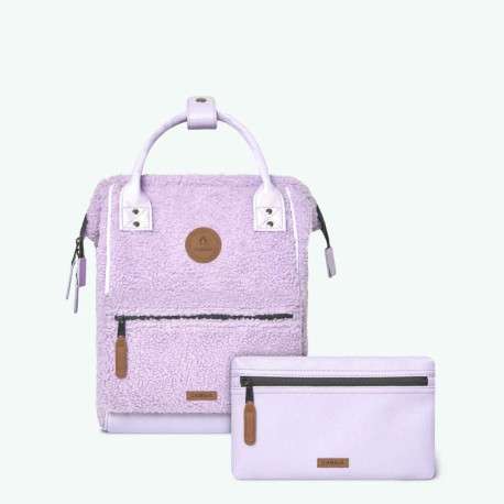 Sac à dos lilas uni avec moumoute all-over et pochette unie lilas incluse