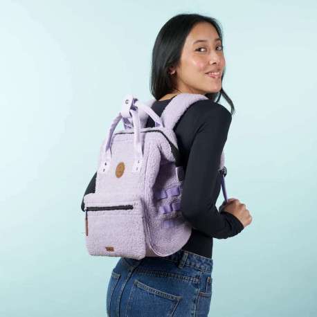 Sac à dos lilas uni avec moumoute all-over et pochette unie lilas incluse - Image 2