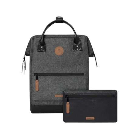 Sac à dos anthracite et noir uni avec anse et pochette unie noire zippée