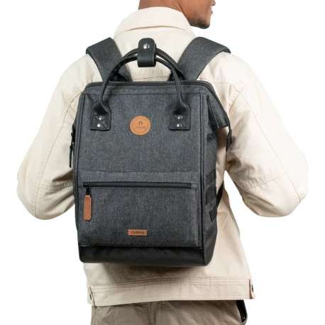 Sac à dos anthracite et noir uni avec anse et pochette unie noire zippée - Image 2