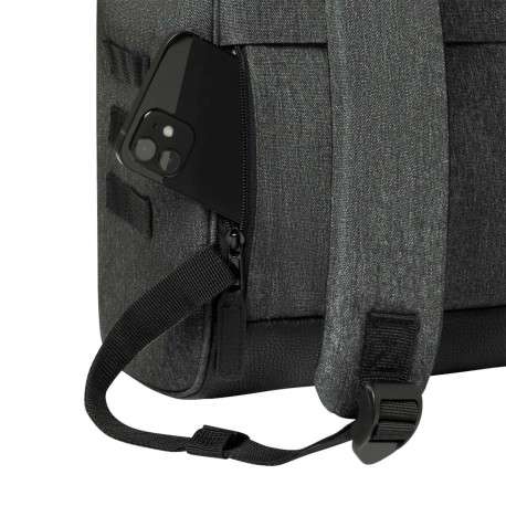 Sac à dos anthracite et noir uni avec anse et pochette unie noire zippée - Image 6