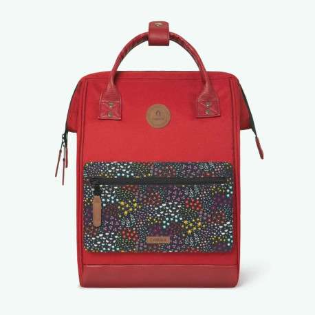 Sac à dos rouge uni avec anse et poches zippées et pochette fleurie - Image 4