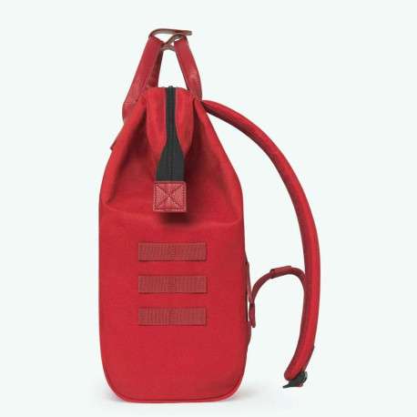 Sac à dos rouge uni avec anse et poches zippées et pochette fleurie - Image 5