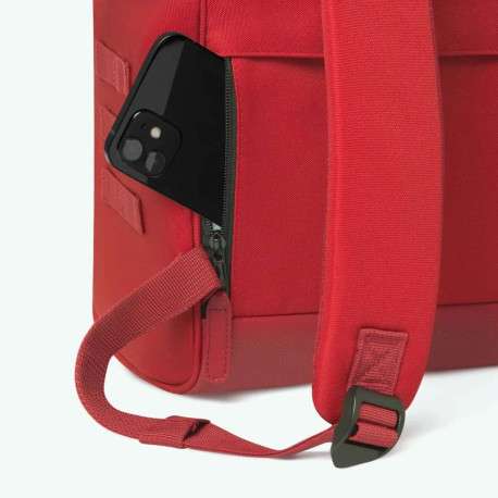 Sac à dos rouge uni avec anse et poches zippées et pochette fleurie - Image 6
