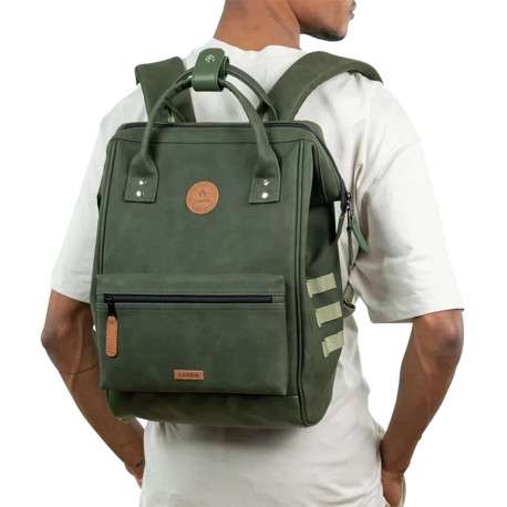 Sac à dos kaki uni avec anse et poches zippées et pochette à motif végétal - Image 2