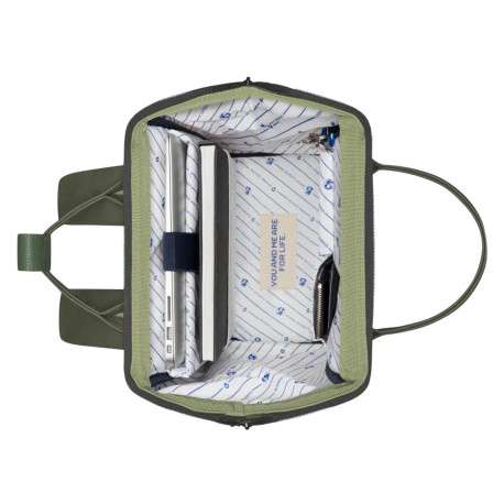 Sac à dos kaki uni avec anse et poches zippées et pochette à motif végétal - Image 3