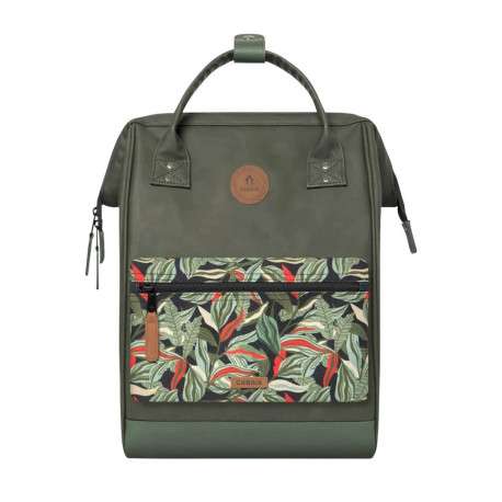 Sac à dos kaki uni avec anse et poches zippées et pochette à motif végétal - Image 4