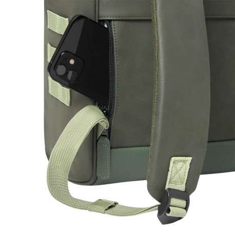 Sac à dos kaki uni avec anse et poches zippées et pochette à motif végétal - Image 6