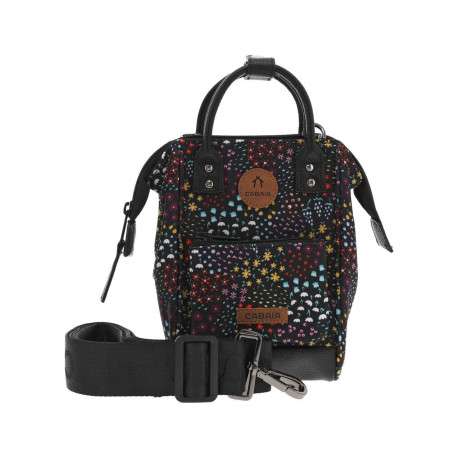 Mini sac à bandoulière noir avec un imprimé liberty et deux petites anses