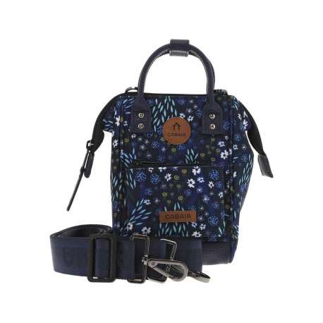 Mini sac à bandoulière bleu marine avec un imprimé fleuri et deux petites anses