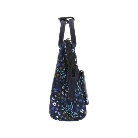 Mini sac à bandoulière bleu marine avec un imprimé fleuri et deux petites anses - Image 2