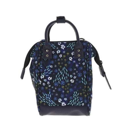 Mini sac à bandoulière bleu marine avec un imprimé fleuri et deux petites anses - Image 3