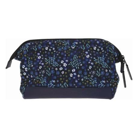 Grande trousse de toilette bleue marine fleurie avec le nom de la marque - Image 3