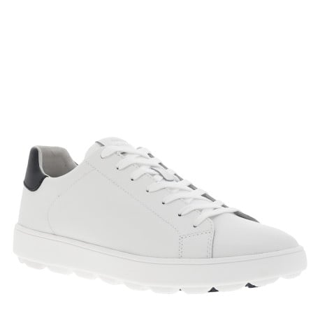 Baskets basses tennis en cuir blanches et marine avec des lacets plats