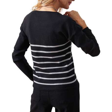 Gilet noir rayé avec une coupe droite et une fermeture boutonnée - Image 2