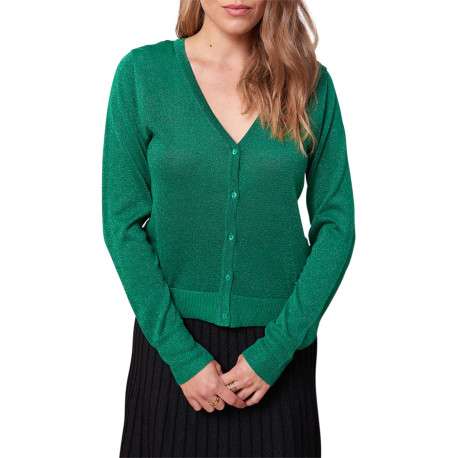 Gilet vert uni avec une coupe droite à col v et des boutons à l'avant