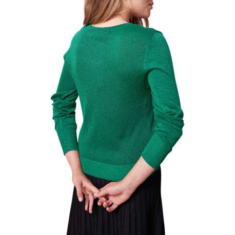 Gilet vert uni avec une coupe droite à col v et des boutons à l'avant - Image 2