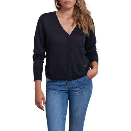 Gilet marine uni avec une coupe droite et un col v à manches longues