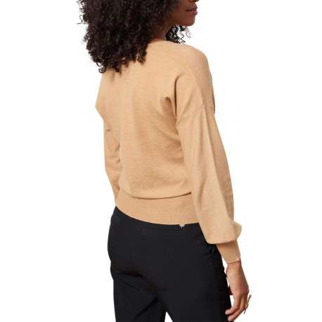 Pull camel uni avec une coupe droite à col v et des boutons décoratifs - Image 2