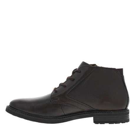 Bottines en cuir marron à semelle à talon plat et à lacets et zip latéral
