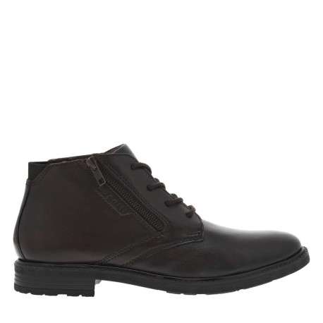 Bottines en cuir marron à semelle à talon plat et à lacets et zip latéral - Image 2