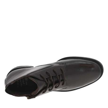 Bottines en cuir marron à semelle à talon plat et à lacets et zip latéral - Image 4