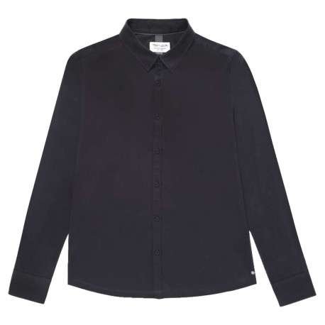 Chemise en coton noire unie avec une coupe droite et un col français