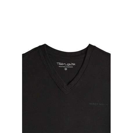 T-shirt en coton noir uni avec nom de la marque et une coupe droite - Image 3