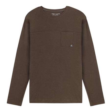 T-shirt en coton kaki uni avec un col rond et une coupe droite