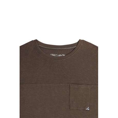 T-shirt en coton kaki uni avec un col rond et une coupe droite - Image 3