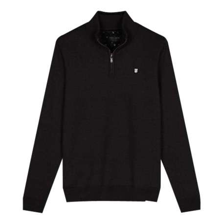Pull noir uni avec une coupe droite et une fermeture zippée à l'avant