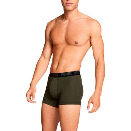 Lot de 2 Boxers classiques en coton unis noir et kaki avec une taille élastique - Image 3