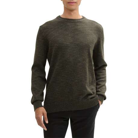 Pull kaki uni avec une coupe droite à col rond et patch d'authenticité