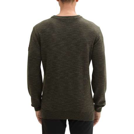 Pull kaki uni avec une coupe droite à col rond et patch d'authenticité - Image 2