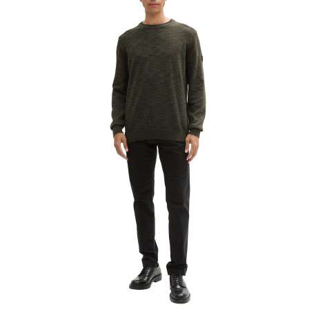 Pull kaki uni avec une coupe droite à col rond et patch d'authenticité - Image 3