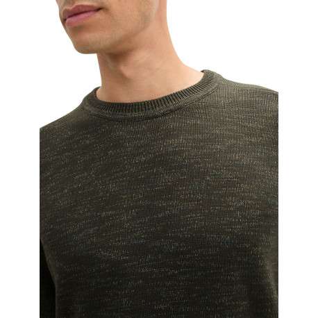 Pull kaki uni avec une coupe droite à col rond et patch d'authenticité - Image 4