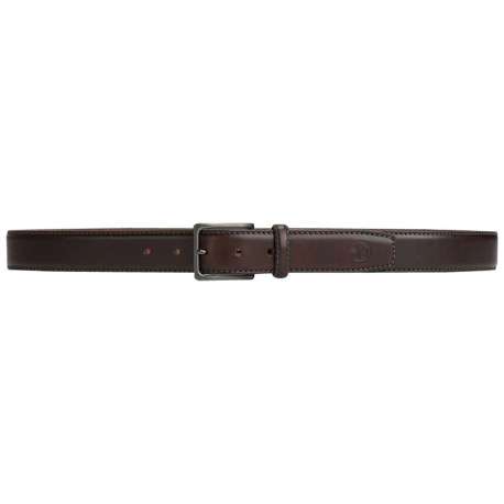 Ceinture en cuir chocolat unie avec une boucle et logo de la marque - Image 2