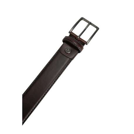 Ceinture en cuir chocolat unie avec une boucle et logo de la marque - Image 3