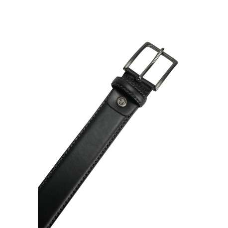 Ceinture en cuir noire unie avec logo de la marque et une boucle - Image 3