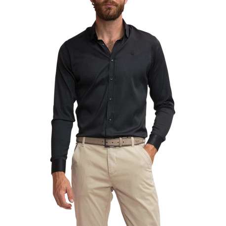 Chemise noire unie coupe slim fit col américain et à manches longues - Image 8
