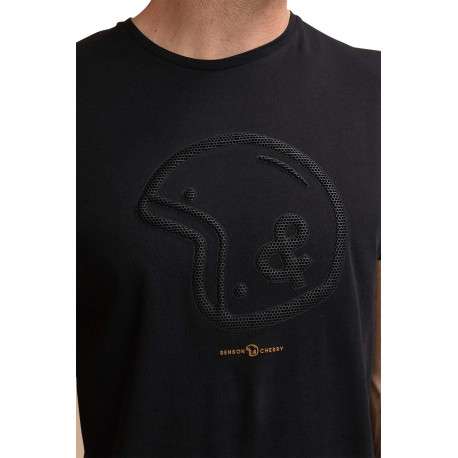 T-shirt en coton noir avec un col rond et logo de la marque en relief noir - Image 4