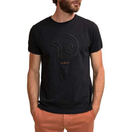 T-shirt en coton noir avec un col rond et logo de la marque en relief noir - Image 5
