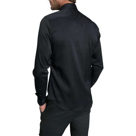 Chemise noire unie coupe slim fit col américain et à manches longues - Image 4