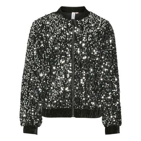 Gilet noir pailleté en sequin avec une coupe droite et un col rond