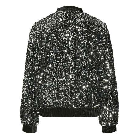Gilet noir pailleté en sequin avec une coupe droite et un col rond - Image 2