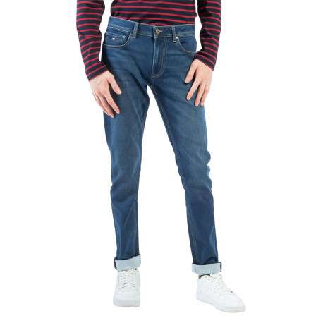 Jean indigo délavé avec une coupe ajustée et des passants pour la ceinture - Image 5